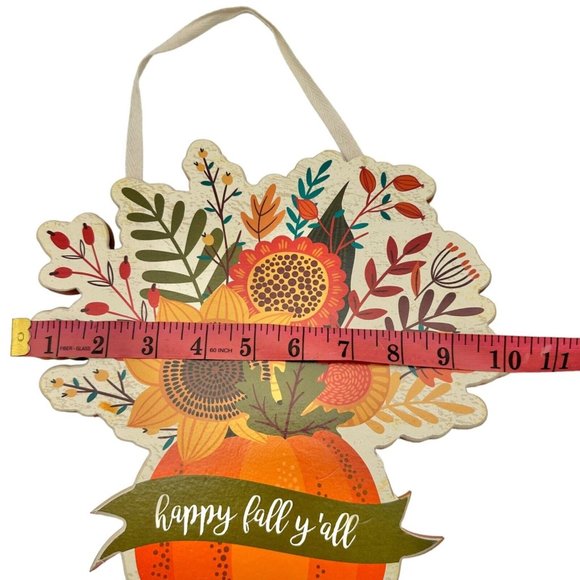 Primitives by Kathy Wooden Hanging Sign Happy Fall Ya'll Autumn Flowers NWT - Picture 9 of 10
